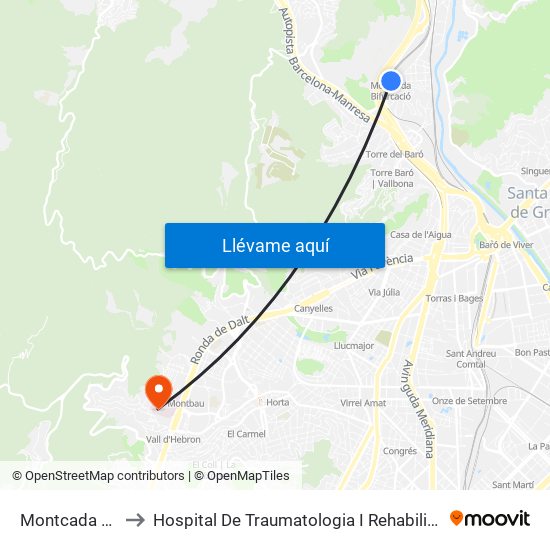 Montcada Bifurcació to Hospital De Traumatologia I Rehabilitació De La Vall D'Hebron map
