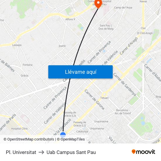 Pl. Universitat to Uab Campus Sant Pau map