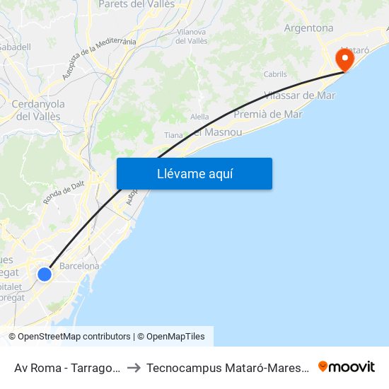 Av Roma - Tarragona to Tecnocampus Mataró-Maresme map