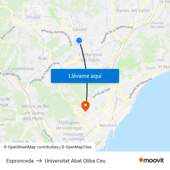 Espronceda to Universitat Abat Oliba Ceu map