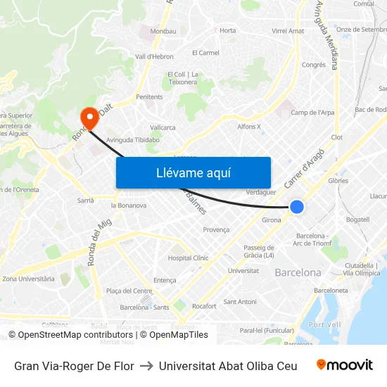 Gran Via-Roger De Flor to Universitat Abat Oliba Ceu map