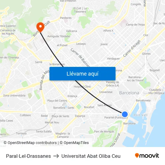 Paral·Lel-Drassanes to Universitat Abat Oliba Ceu map