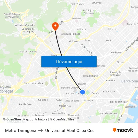 Metro Tarragona to Universitat Abat Oliba Ceu map