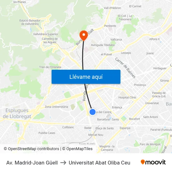 Av. Madrid-Joan Güell to Universitat Abat Oliba Ceu map