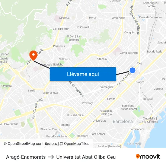Aragó-Enamorats to Universitat Abat Oliba Ceu map