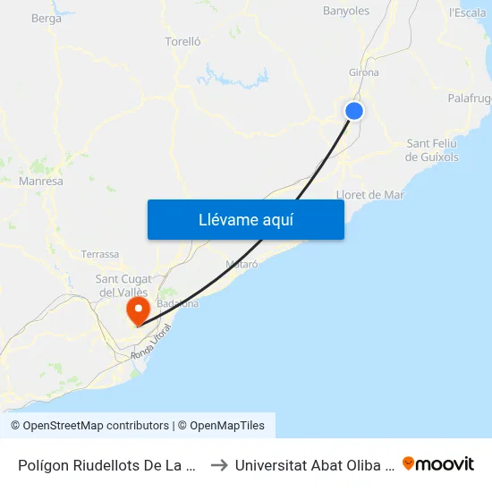 Polígon Riudellots De La Selva to Universitat Abat Oliba Ceu map