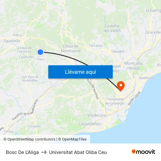 Bosc De L'Aliga to Universitat Abat Oliba Ceu map