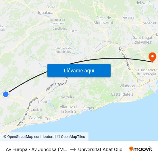 Av Europa - Av Juncosa (Mirador) to Universitat Abat Oliba Ceu map