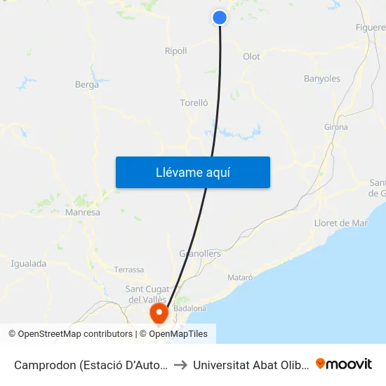 Camprodon  (Estació D’Autobusos) to Universitat Abat Oliba Ceu map