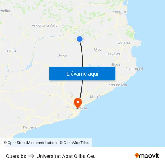 Queralbs to Universitat Abat Oliba Ceu map