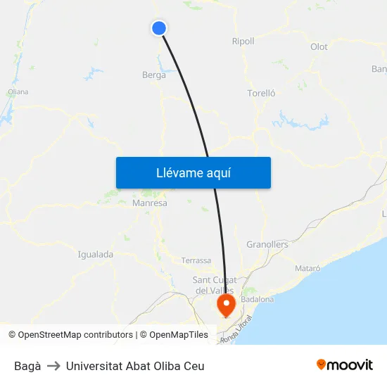 Bagà to Universitat Abat Oliba Ceu map