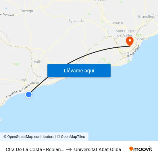 Ctra De La Costa - Replanells to Universitat Abat Oliba Ceu map