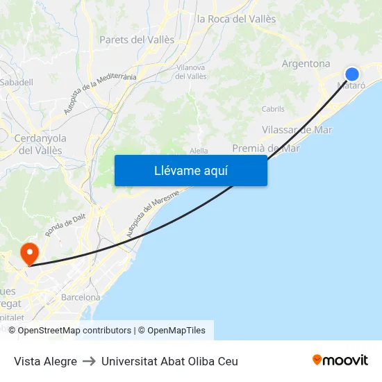 Vista Alegre to Universitat Abat Oliba Ceu map