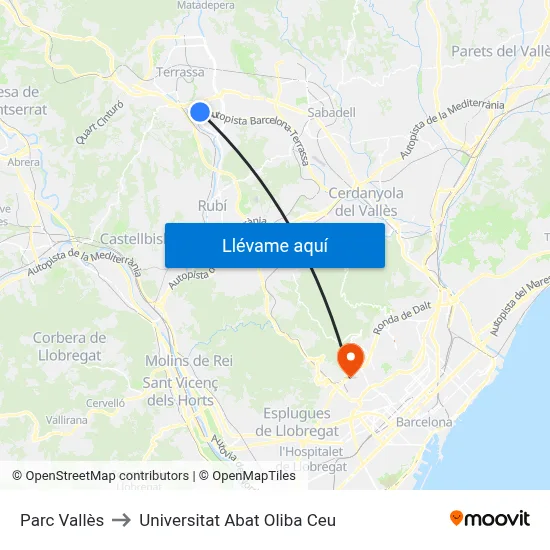 Parc Vallès to Universitat Abat Oliba Ceu map