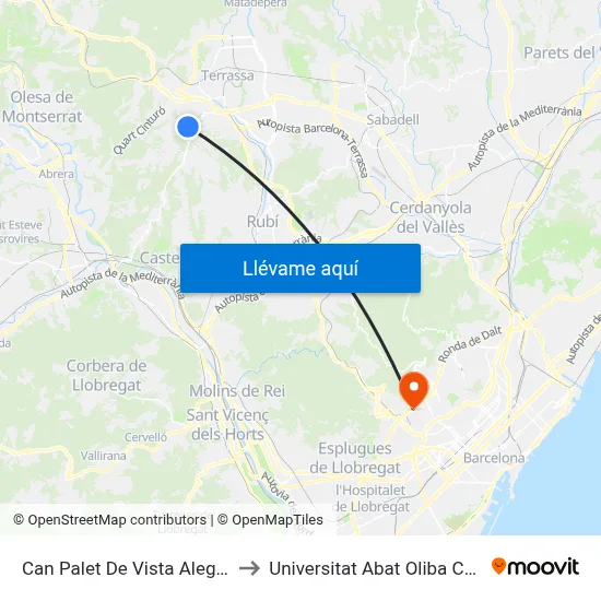 Can Palet De Vista Alegre to Universitat Abat Oliba Ceu map