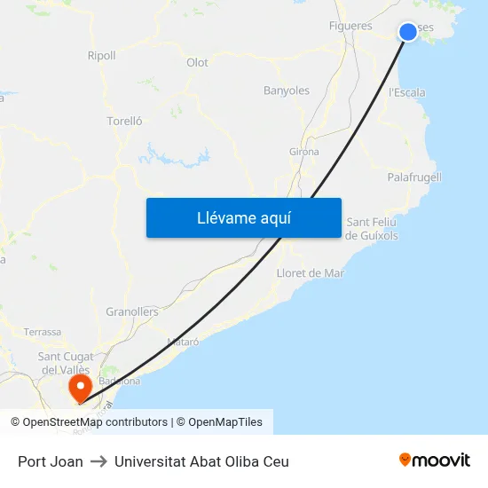 Port Joan to Universitat Abat Oliba Ceu map
