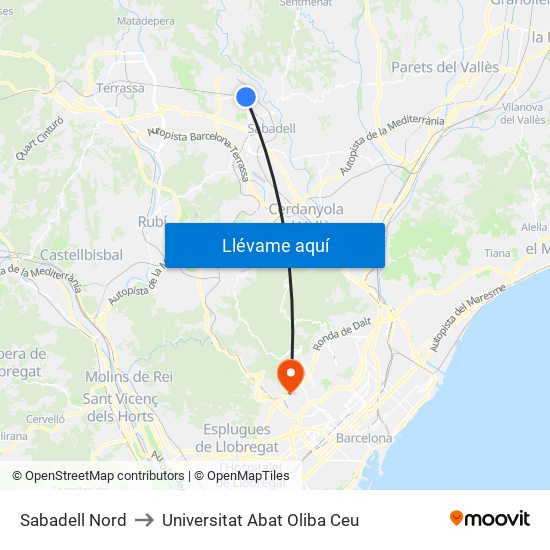 Sabadell Nord to Universitat Abat Oliba Ceu map