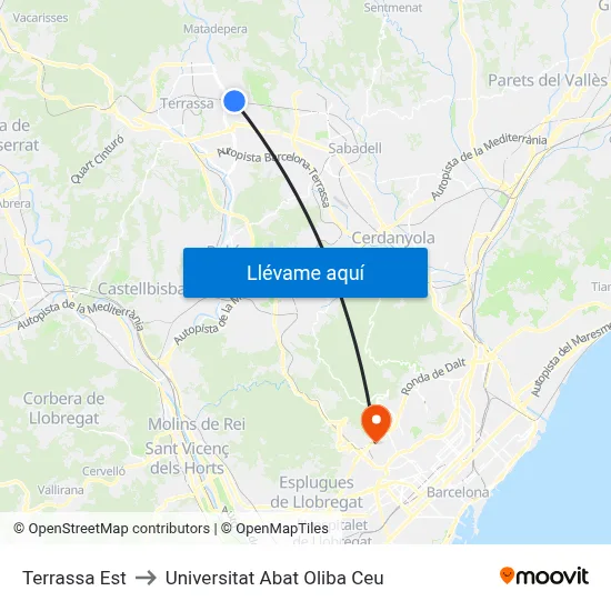 Terrassa Est to Universitat Abat Oliba Ceu map