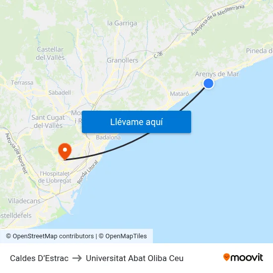 Caldes D’Estrac to Universitat Abat Oliba Ceu map