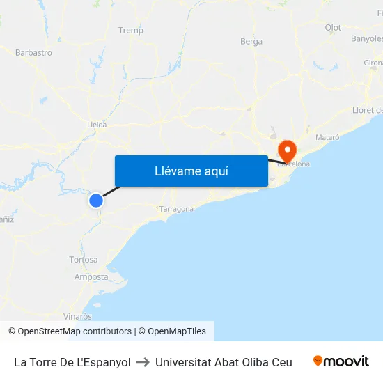 La Torre De L'Espanyol to Universitat Abat Oliba Ceu map