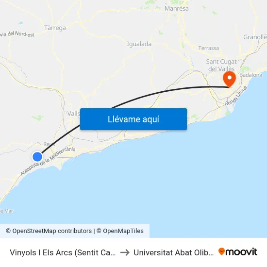 Vinyols I Els Arcs (Sentit Cambrils) to Universitat Abat Oliba Ceu map