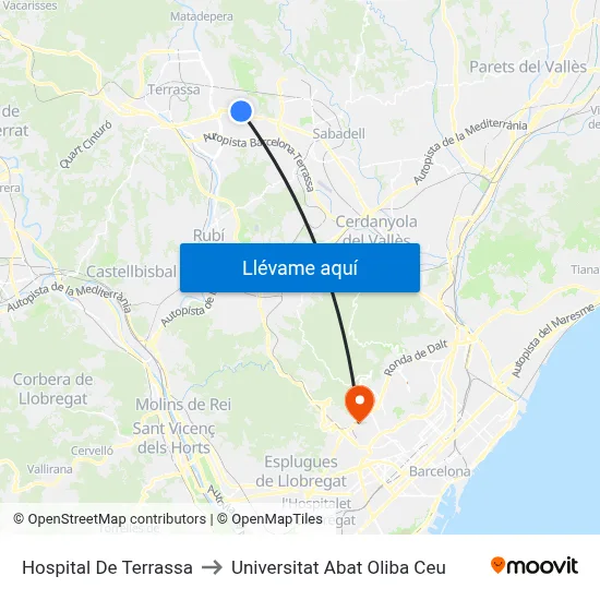 Hospital De Terrassa to Universitat Abat Oliba Ceu map