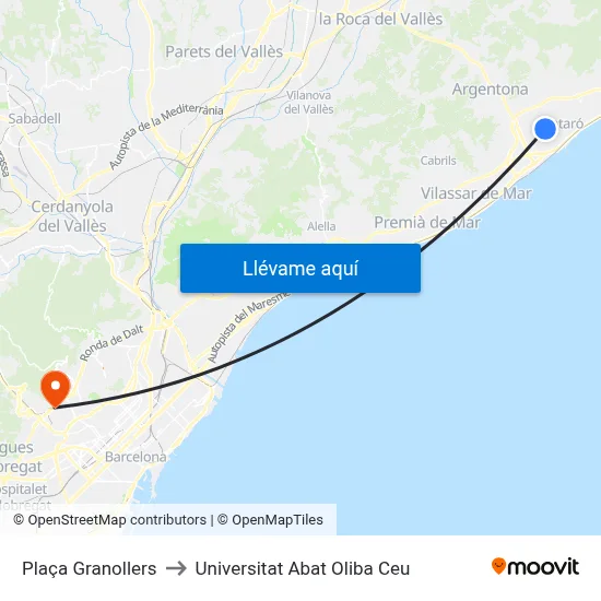 Plaça Granollers to Universitat Abat Oliba Ceu map