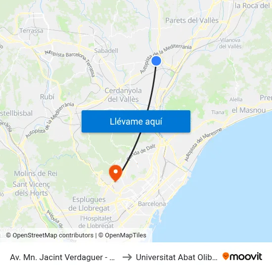 Av. Mn. Jacint Verdaguer - Rambla to Universitat Abat Oliba Ceu map