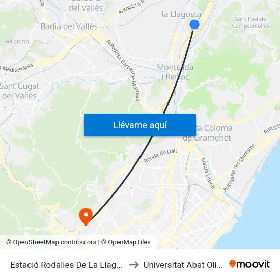 Estació Rodalies De La Llagosta (R2) to Universitat Abat Oliba Ceu map