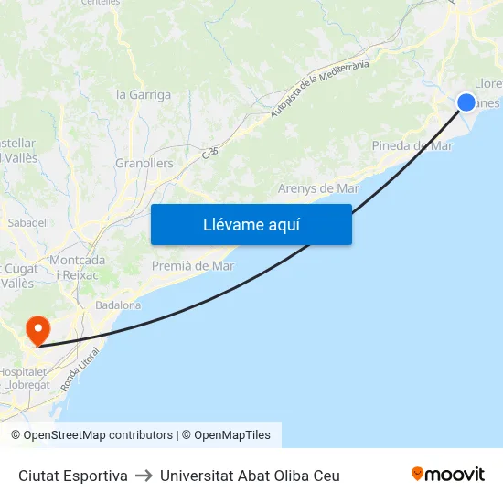 Ciutat Esportiva to Universitat Abat Oliba Ceu map