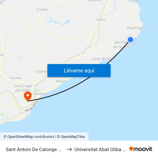 Sant Antoni De Calonge Nord to Universitat Abat Oliba Ceu map