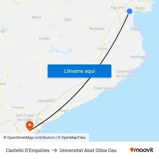 Castelló D'Empúries to Universitat Abat Oliba Ceu map
