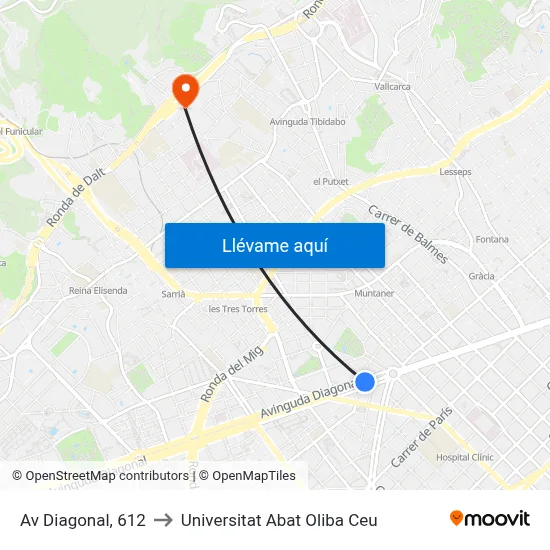 Av Diagonal, 612 to Universitat Abat Oliba Ceu map