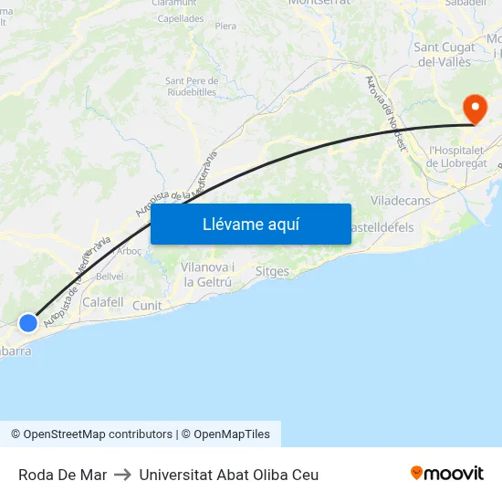 Roda De Mar to Universitat Abat Oliba Ceu map