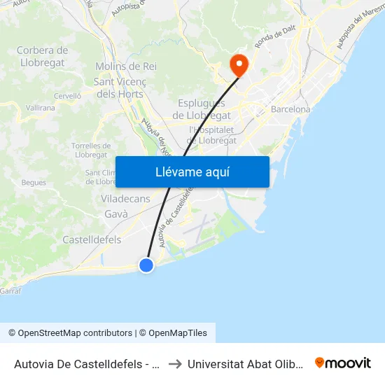 Autovia De Castelldefels - Begur to Universitat Abat Oliba Ceu map
