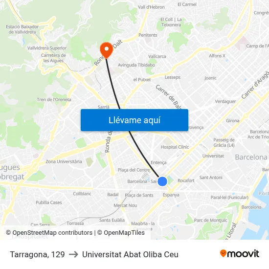 Tarragona, 129 to Universitat Abat Oliba Ceu map