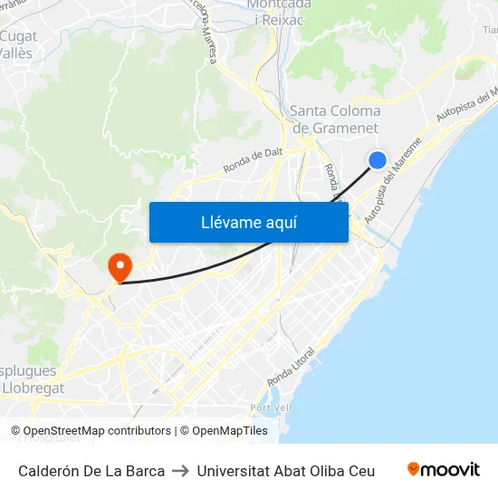 Calderón De La Barca to Universitat Abat Oliba Ceu map