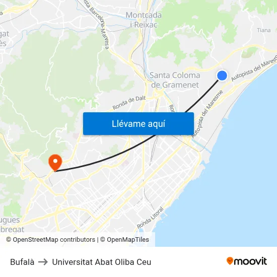 Bufalà to Universitat Abat Oliba Ceu map