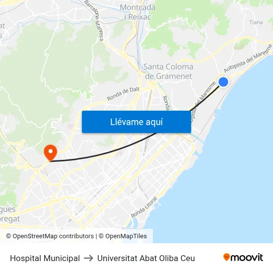 Hospital Municipal to Universitat Abat Oliba Ceu map