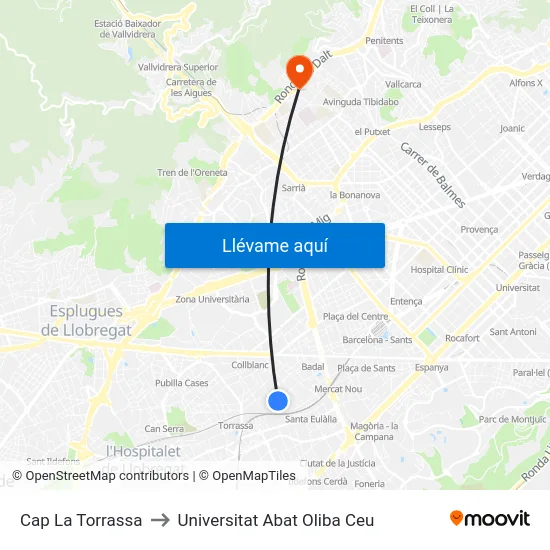 Cap La Torrassa to Universitat Abat Oliba Ceu map