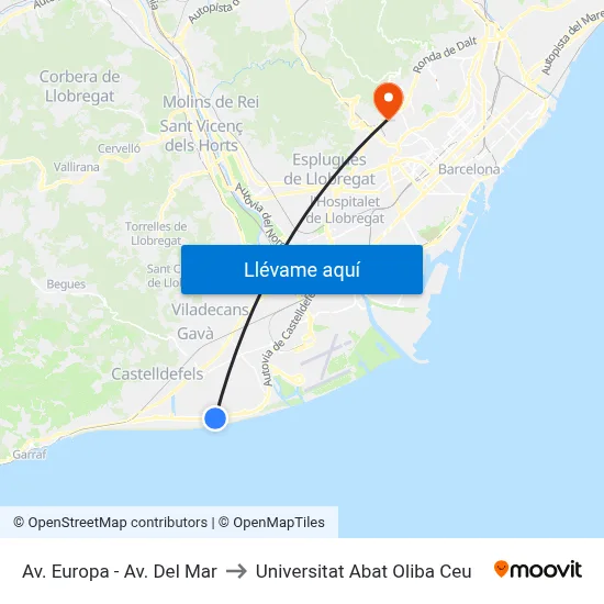Av. Europa - Av. Del Mar to Universitat Abat Oliba Ceu map
