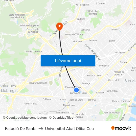Estació De Sants to Universitat Abat Oliba Ceu map