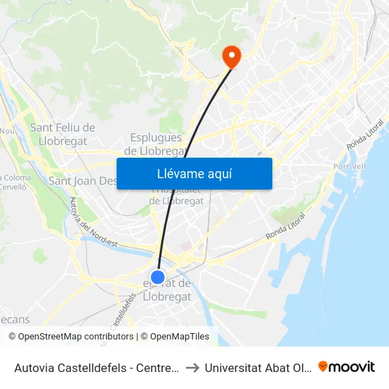 Autovia Castelldefels - Centre Comercial to Universitat Abat Oliba Ceu map