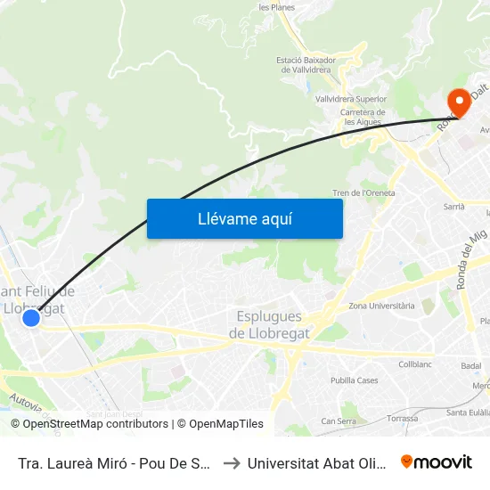 Tra. Laureà Miró - Pou De Sant Pere to Universitat Abat Oliba Ceu map