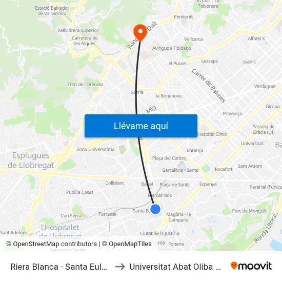 Riera Blanca - Santa Eulàlia to Universitat Abat Oliba Ceu map
