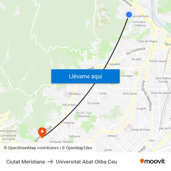 Ciutat Meridiana to Universitat Abat Oliba Ceu map