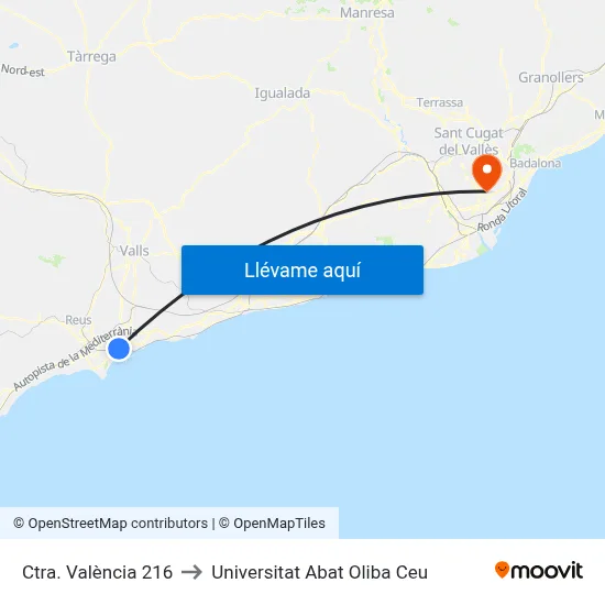 Ctra. València 216 to Universitat Abat Oliba Ceu map