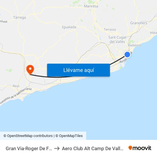 Gran Via-Roger De Flor to Aero Club Alt Camp De Vallmoll map