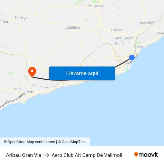 Aribau-Gran Via to Aero Club Alt Camp De Vallmoll map