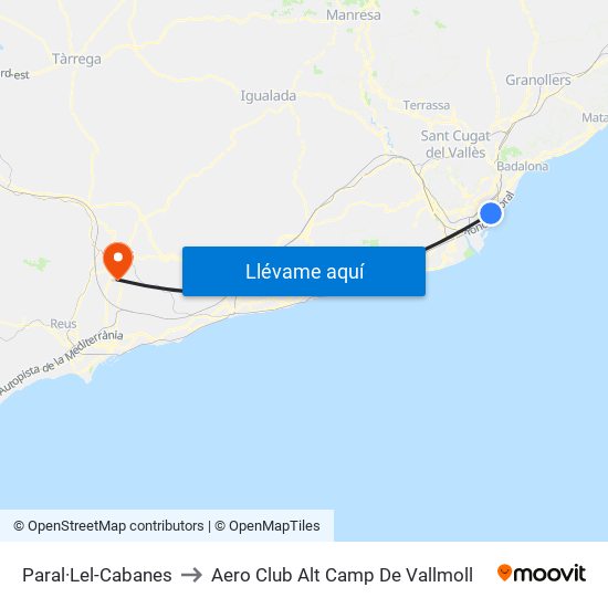 Paral·Lel-Cabanes to Aero Club Alt Camp De Vallmoll map